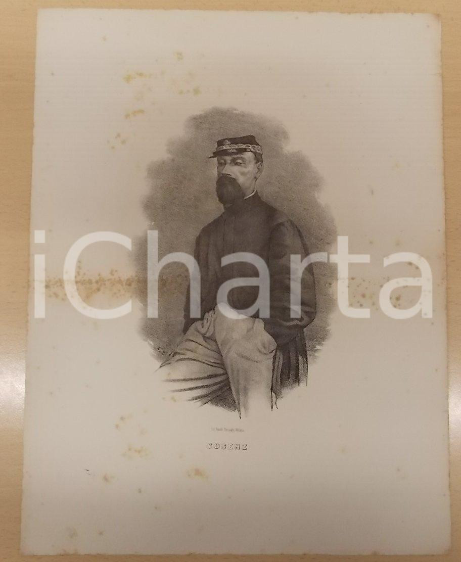 Stampa, bozzetto originale 1861 GUERRA D ITALIA Generale garibaldino Enrico COSENZA Stampa F.lli TERZAGHI 1