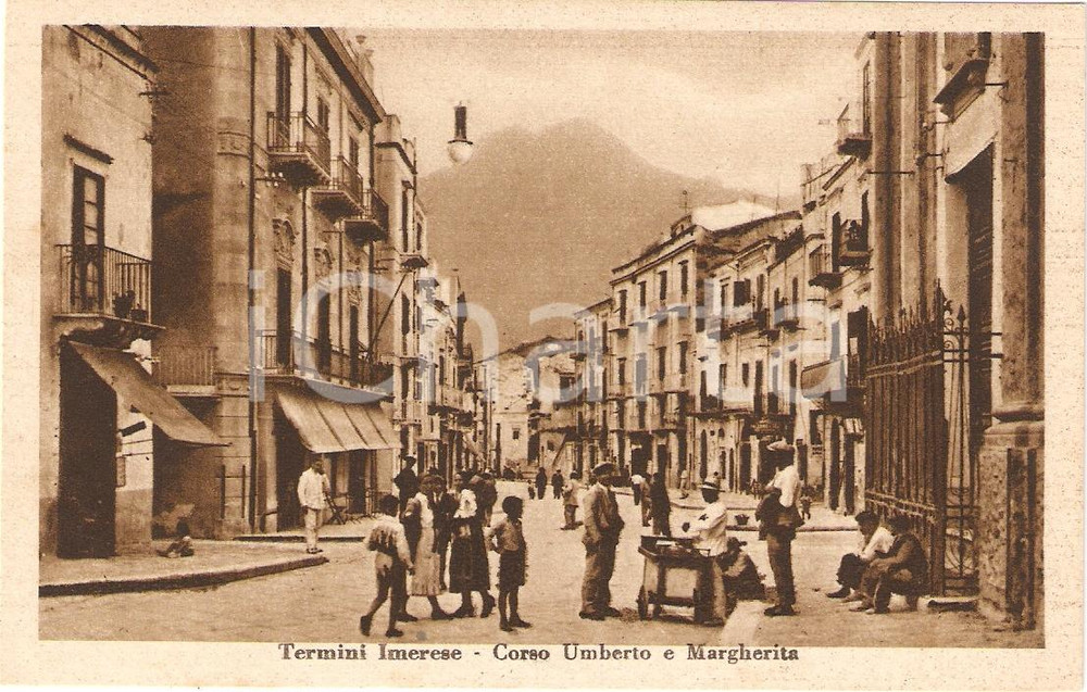 Cartolina originale da collezione 1930 ca TERMINI IMERESE PA Corso Umberto e Margherita ANIMATA Cartolina FP NV 1