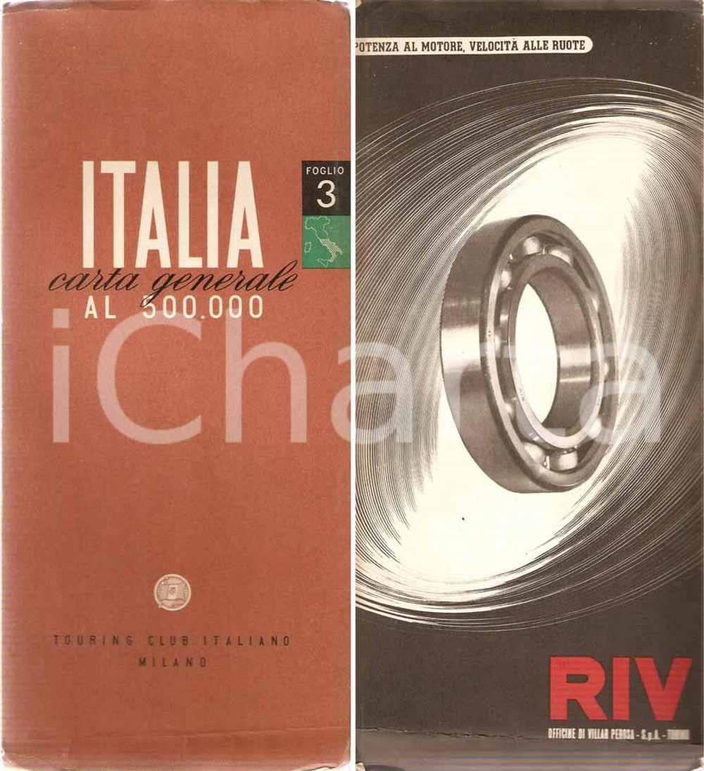 Mappa, planimetria storica 1960 ca TOURING CLUB Italia al 500.000 Cuscinetti RIV Cartina  Foglio 3 1