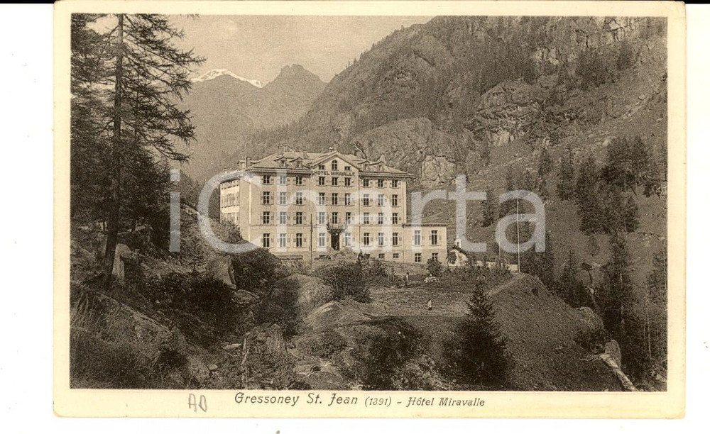 Cartolina originale da collezione 1915 ca GRESSONEY AO Veduta Hotel Miravalle Cartolina postale FP NV 1