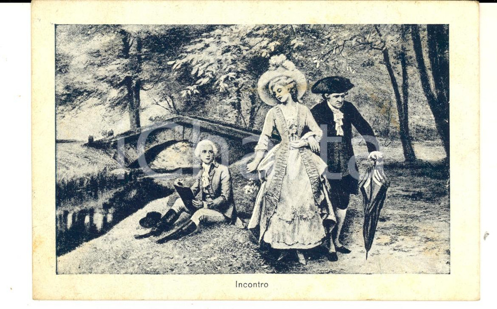 Cartolina originale da collezione 1910 ca COSTUMI Incontro di una donna sposata con un damerino Cartolina VINTAGE 1