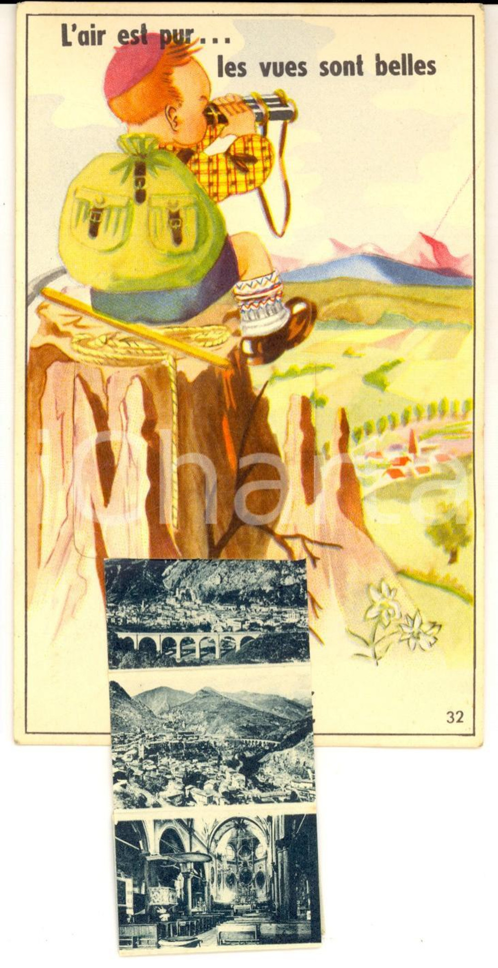 Cartolina originale da collezione 1940 ca TENDE F Cartolina ILLUSTRATA con bambino Vedutine a organino FP 1