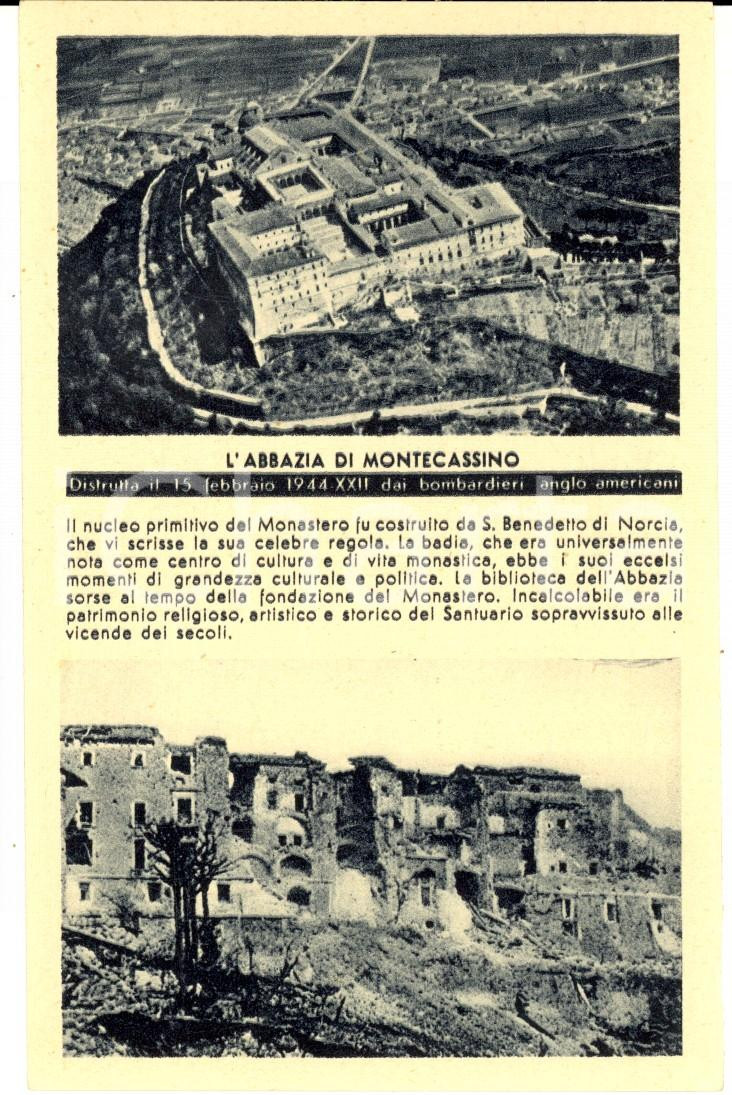 Cartolina originale da collezione 1944 PROPAGANDA RSI MONTECASSINO Abbazia distrutta da bombardamenti Cartolina 1