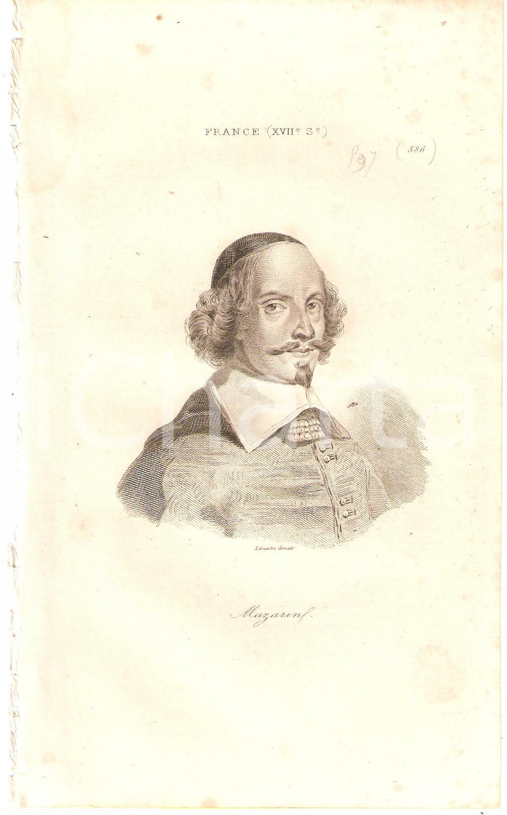 Stampa, bozzetto originale 1840 FRANCE Giulio Raimondo MAZARINO  L Univers Stampa Inc. LEMAITRE 1