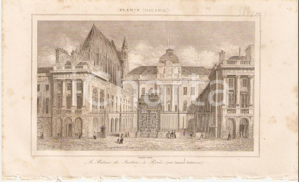 Stampa, bozzetto originale 1840 PARIS Le Palais de la Justice  L Univers Stampa Inc. LEMAITRE 1