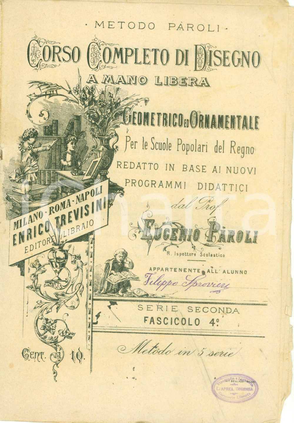 Documento originale, autentico 1920 ca Eugenio PAROLI Corso completo di disegno a mano libera Fascicolo 4 1