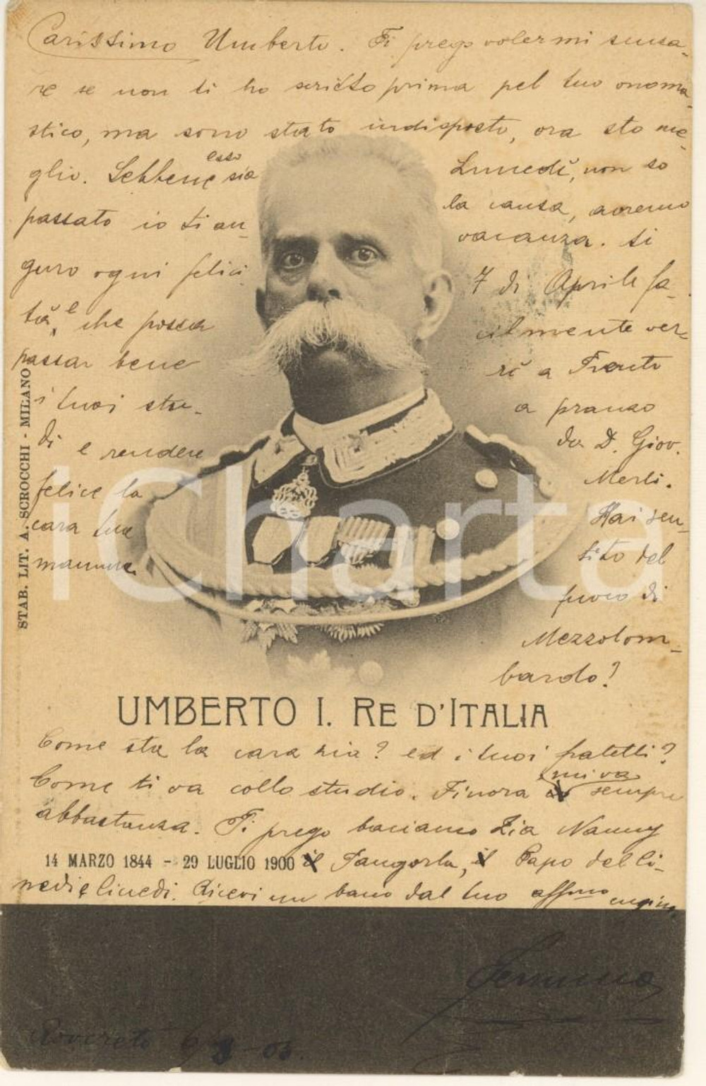 Cartolina originale da collezione 1905 RITRATTI SAVOIA Cartolina UMBERTO I Re d'Italia FP 1