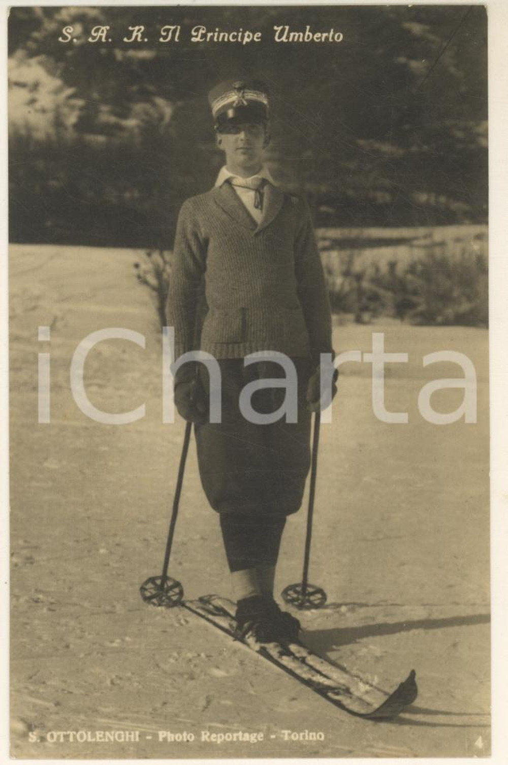 Cartolina originale da collezione 1930 RITRATTI SAVOIA Cartolina principe UMBERTO in tenuta da sci 1