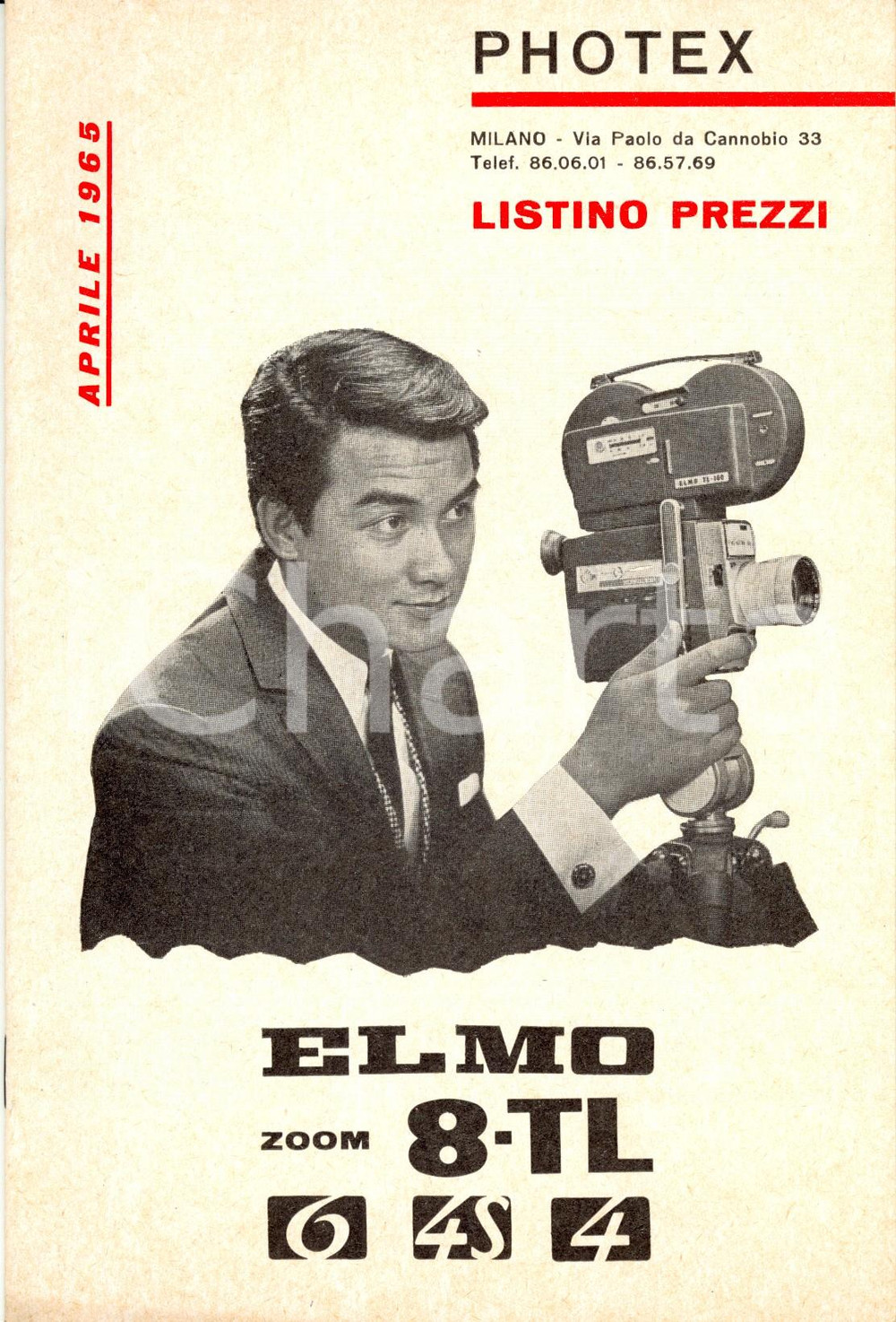 Materiale pubblicitario d’epoca 1965 MILANO Cinepresa PHOTEX ELMO Zoom 8TL modelli 6, 4S, 4 Listino prezzi 1
