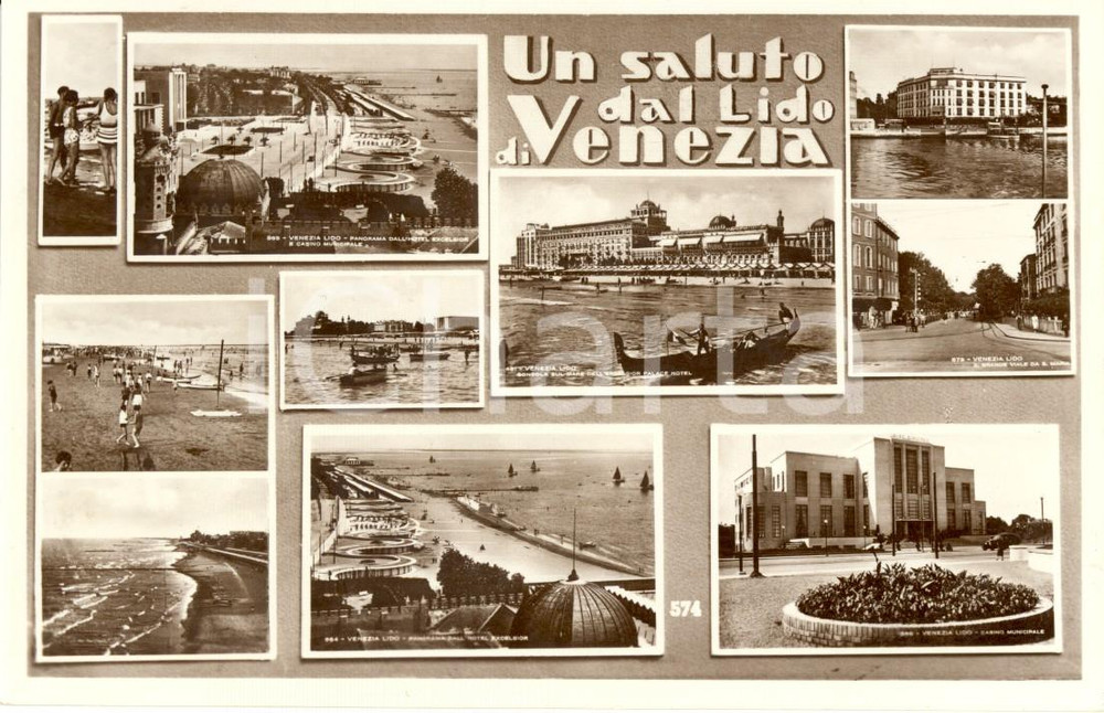 Cartolina originale da collezione 1939 VENEZIA Vedutine del LIDO con il mare e gli alberghi Cartolina FP NV 1