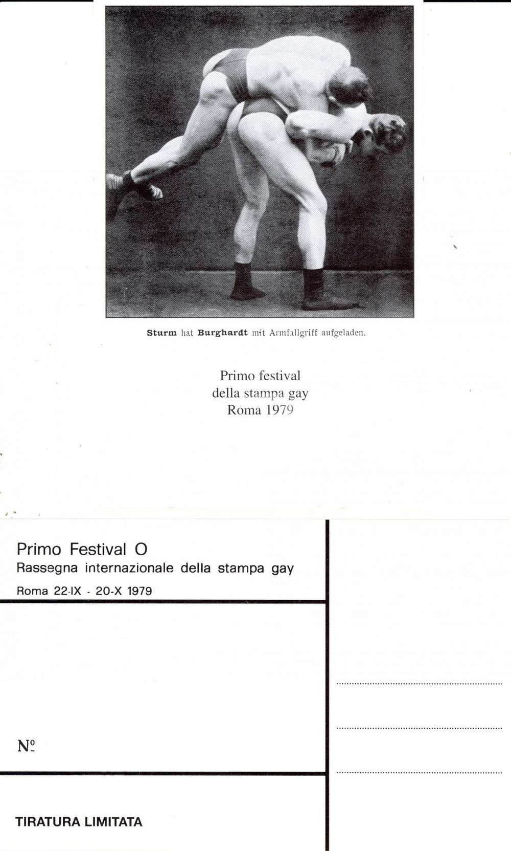 Cartolina originale da collezione 1979 ROMA Festival O STAMPA GAY Georg BURGHARDT e Albert STURM lottano 5 1