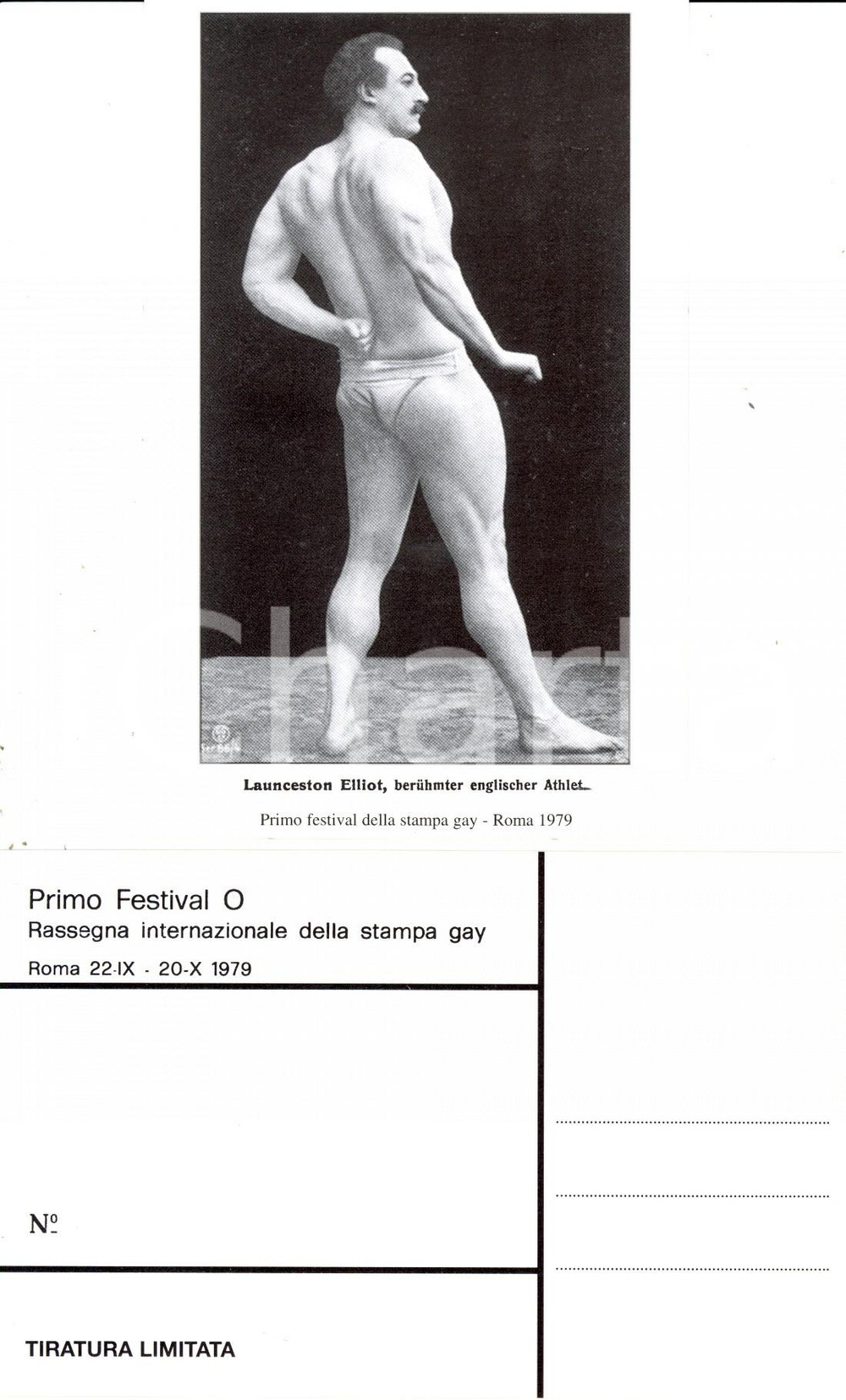 Cartolina originale da collezione 1979 ROMA Festival O STAMPA GAY Launceston ELLIOT lottatore e atleta inglese 3 1