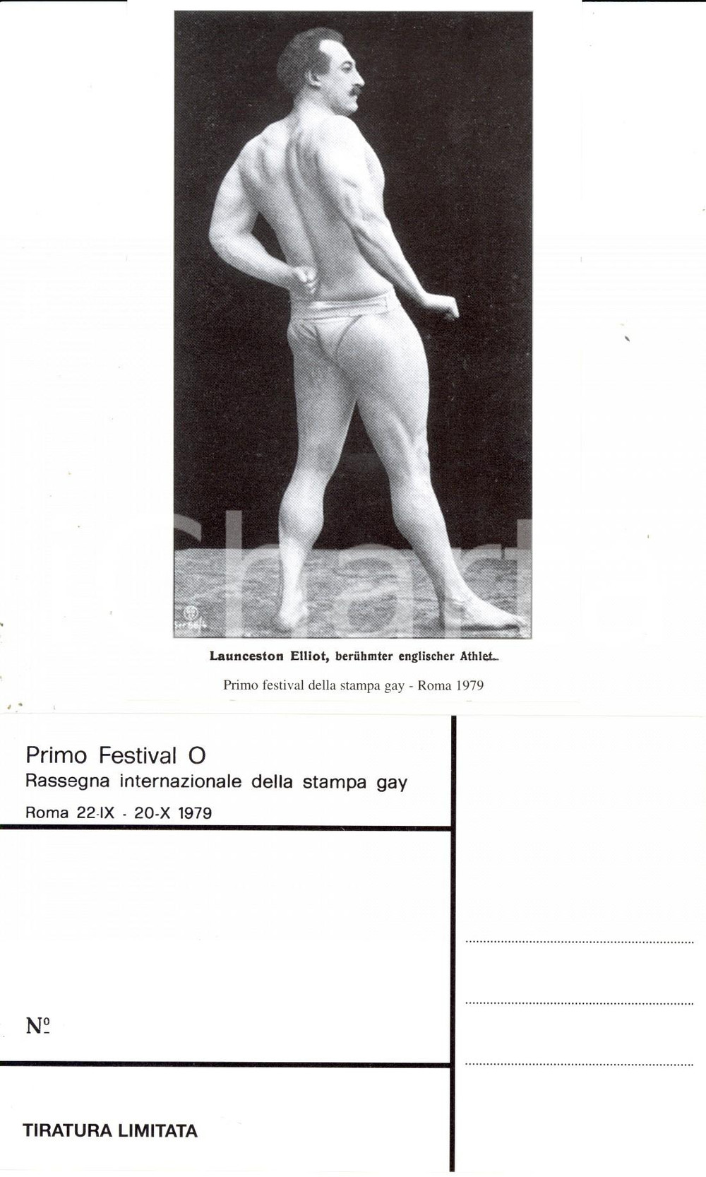 Cartolina originale da collezione 1979 ROMA Festival O STAMPA GAY Launceston ELLIOT lottatore e atleta inglese 2 1