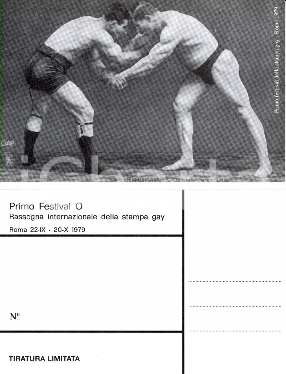 Cartolina originale da collezione 1979 ROMA Primo Festival O STAMPA GAY Lottatori in reggicalze Cartolina 2 1