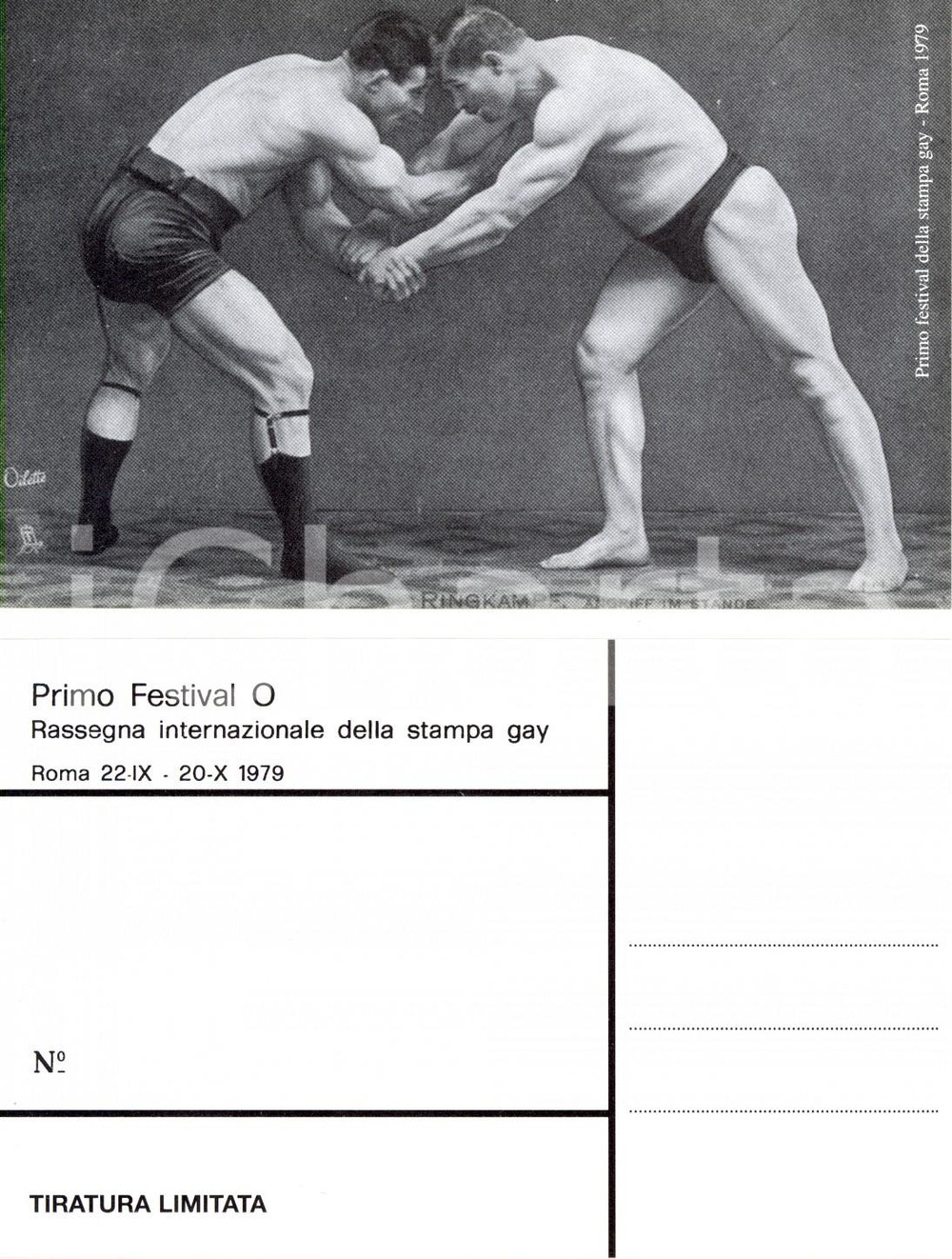 1979 ROMA Primo Festival O STAMPA GAY Lottatori in reggicalze *Cartolina (3)