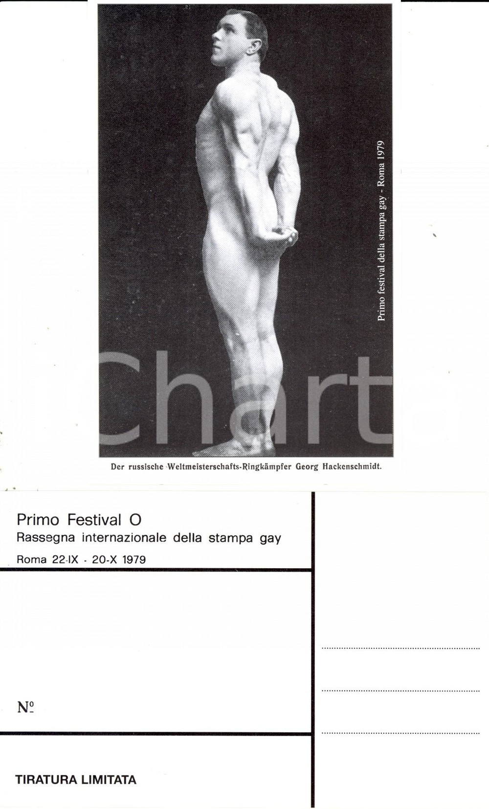 Cartolina originale da collezione 1979 ROMA Festival O STAMPA GAY Georg HACKENSCHMIDT campione mondiale lotta 3 1