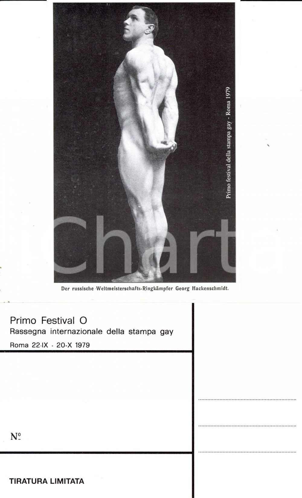 Cartolina originale da collezione 1979 ROMA Festival O STAMPA GAY Georg HACKENSCHMIDT campione mondiale lotta 1 1