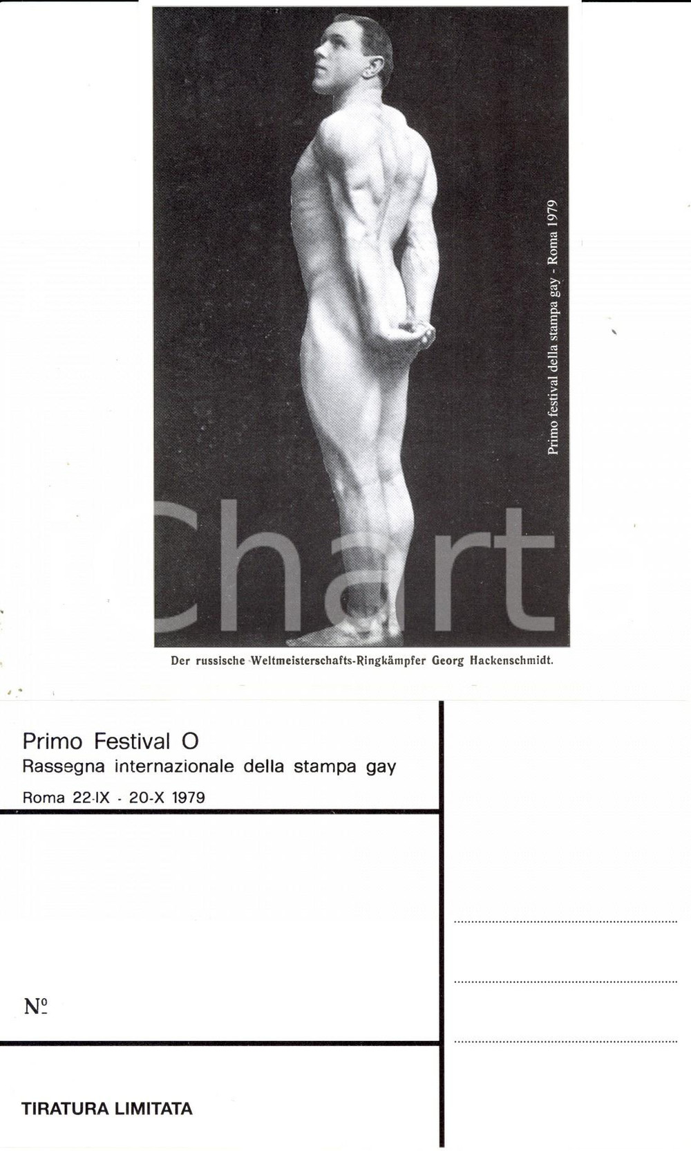 Cartolina originale da collezione 1979 ROMA Festival O STAMPA GAY Georg HACKENSCHMIDT campione mondiale lotta 5 1
