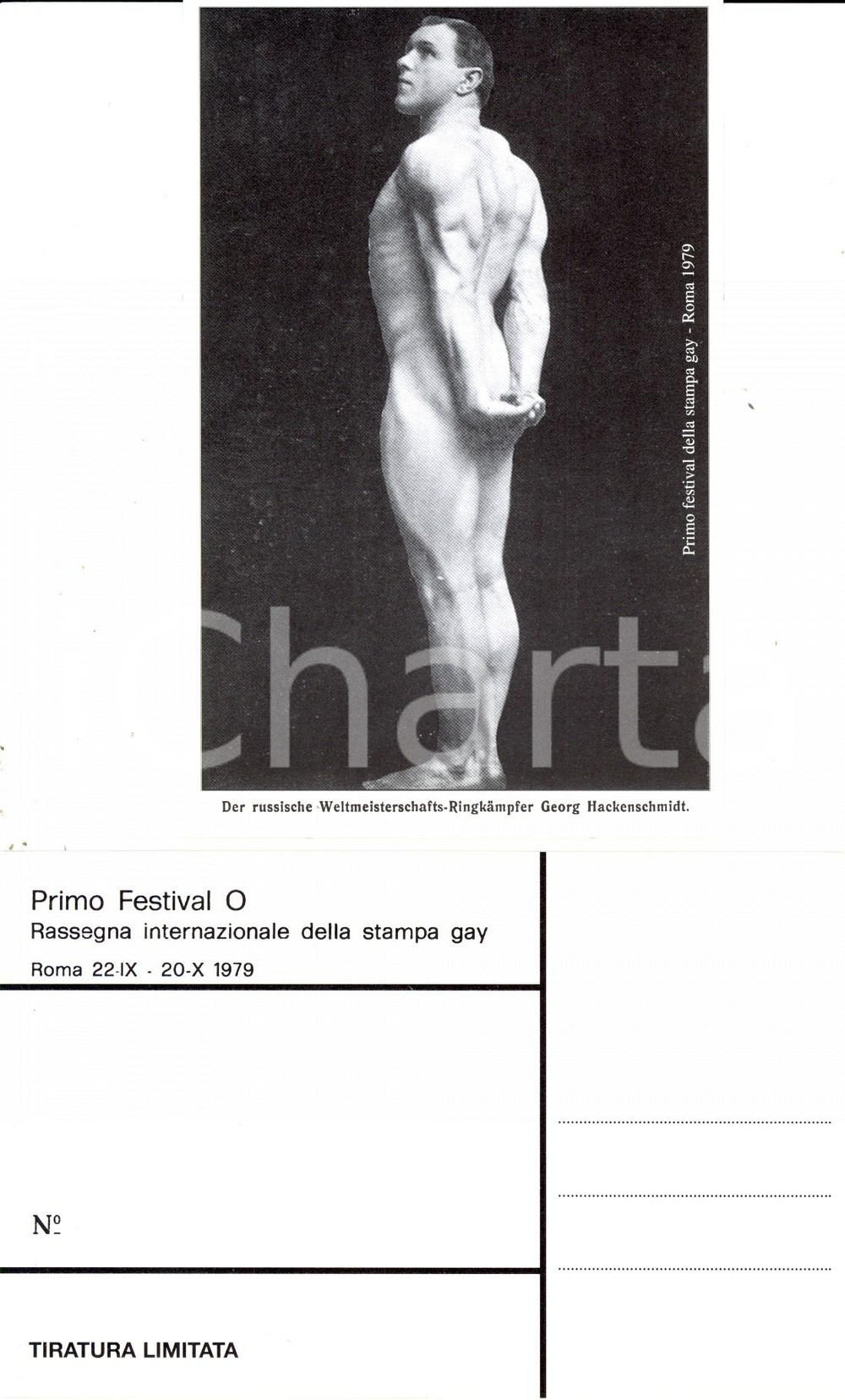 Cartolina originale da collezione 1979 ROMA Festival O STAMPA GAY Georg HACKENSCHMIDT mostra i muscoli 6 1