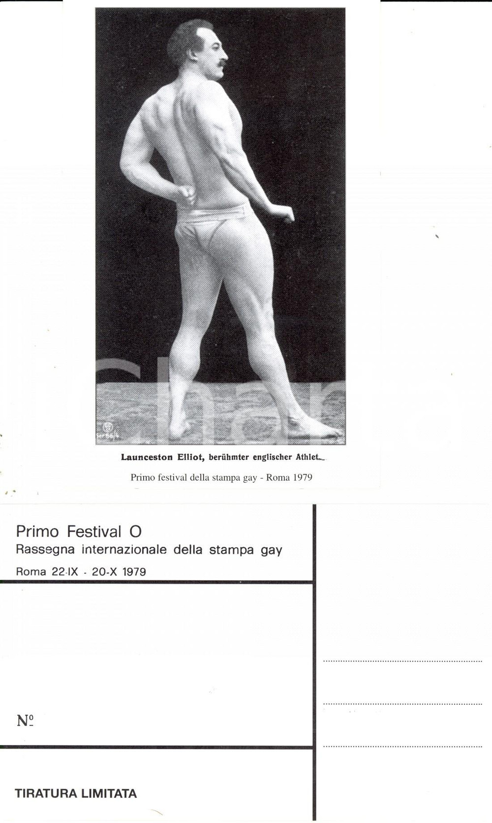 Cartolina originale da collezione 1979 ROMA Festival O STAMPA GAY Launceston ELLIOT lottatore e atleta inglese 4 1