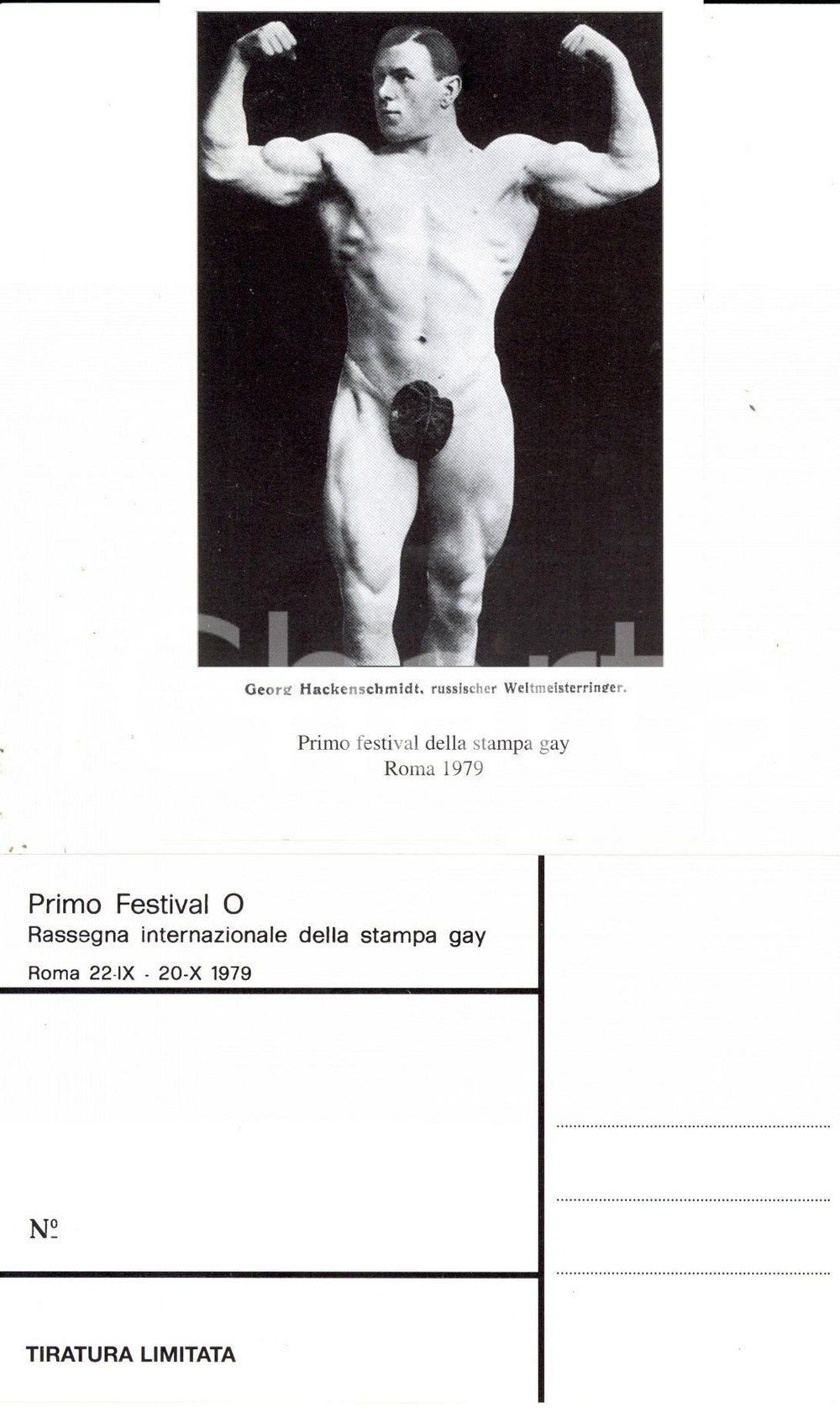 Cartolina originale da collezione 1979 ROMA Festival O STAMPA GAY Georg HACKENSCHMIDT mostra i muscoli 4 1