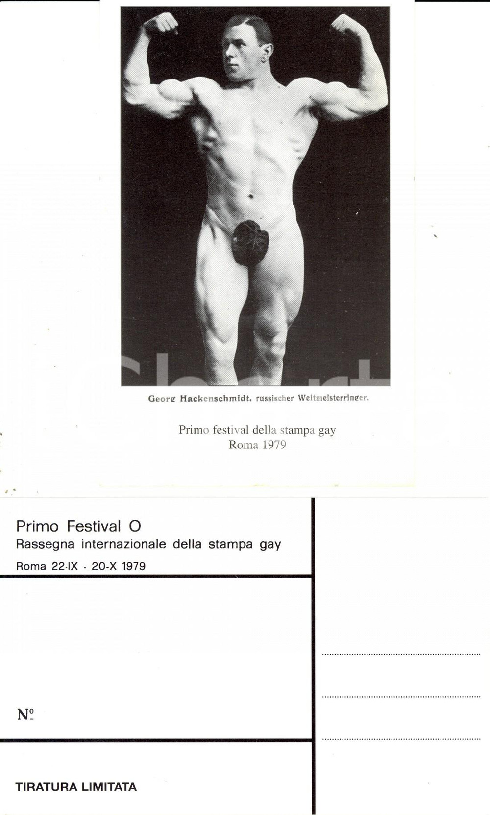 Cartolina originale da collezione 1979 ROMA Festival O STAMPA GAY Georg HACKENSCHMIDT mostra i muscoli 3 1
