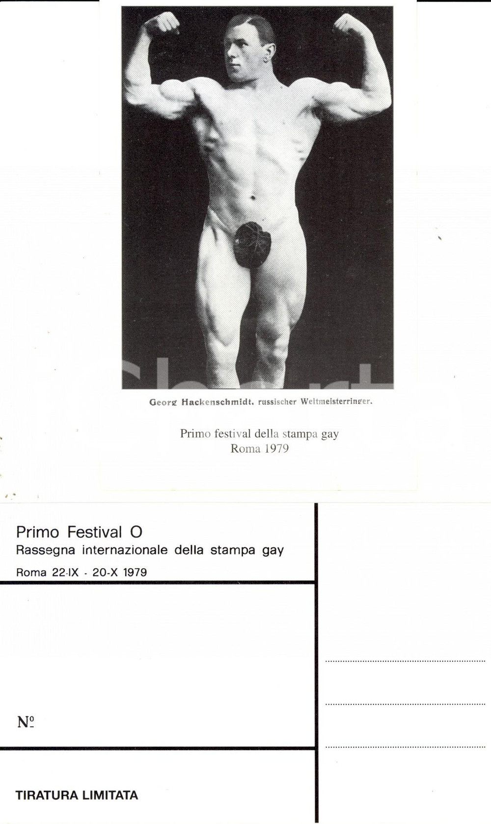 Cartolina originale da collezione 1979 ROMA Festival O STAMPA GAY Georg HACKENSCHMIDT mostra i muscoli 2 1