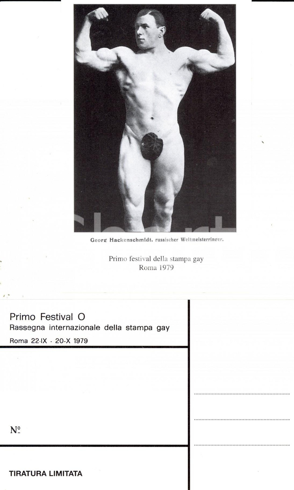 Cartolina originale da collezione 1979 ROMA Festival O STAMPA GAY Georg HACKENSCHMIDT mostra i muscoli 1 1
