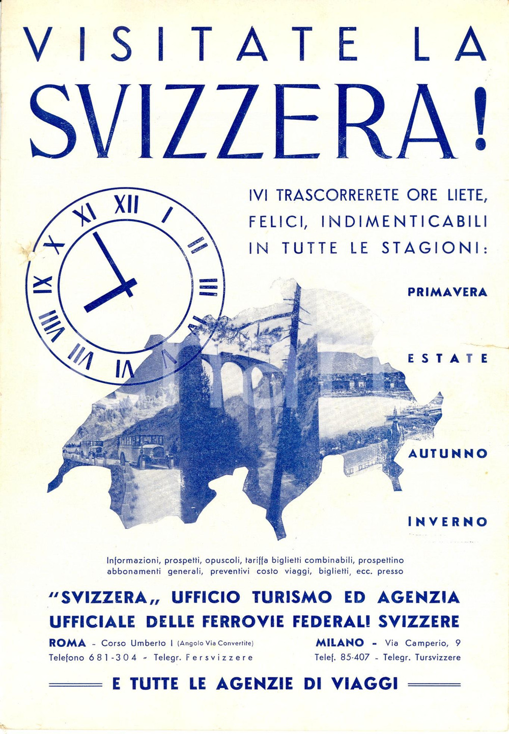Materiale pubblicitario d’epoca 1940 ca Visitate la SVIZZERA! Opuscolo Ufficio Turismo FERROVIE FEDERALI 1