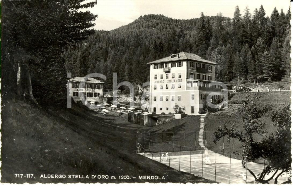 Cartolina originale da collezione 1955 PASSO DELLA MENDOLA TN Veduta esterna albergo STELLA D ORO ANIMATA FP VG 1