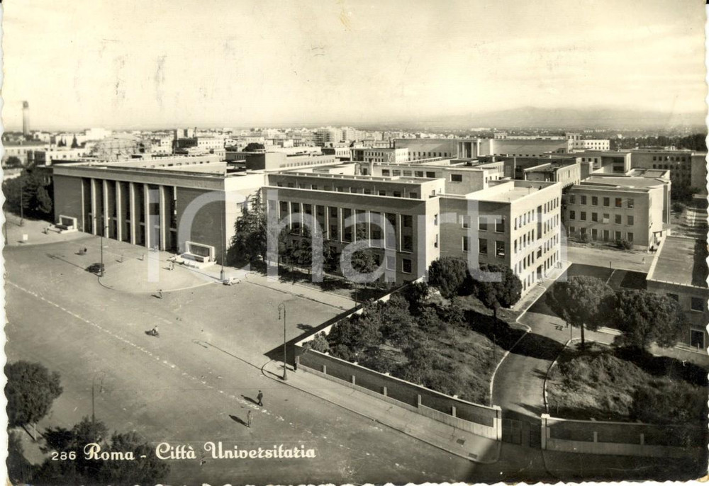 Cartolina originale da collezione 1954 ROMA Veduta panoramica della città universitaria Cartolina ANIMATA FG VG 1