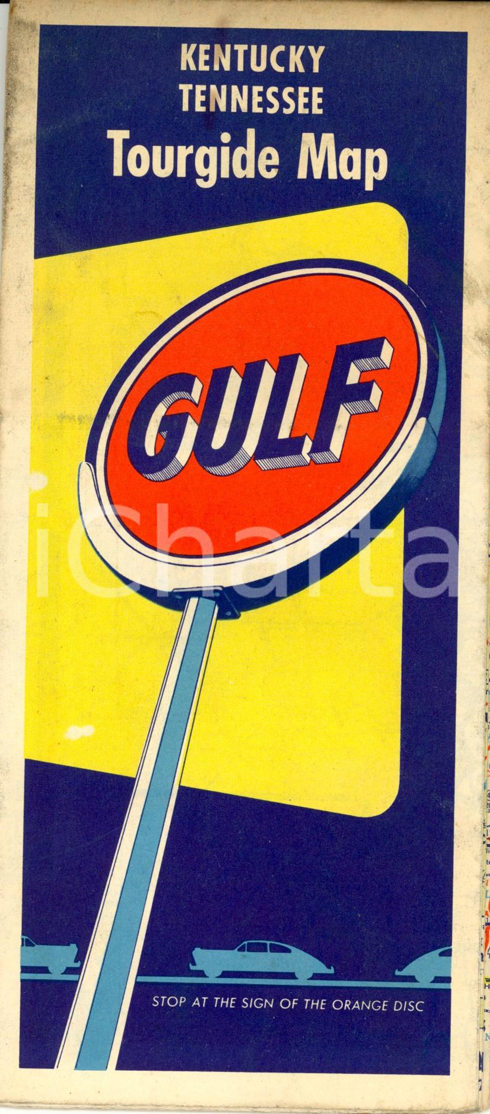 Mappa, planimetria storica 1955 ca USA Tourgide map of KENTUCKY and TENNESSEE Map pubblicitaria GULF 1
