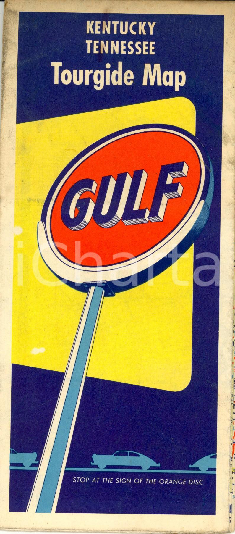 Mappa, planimetria storica 1955 ca USA Tourgide map of KENTUCKY and TENNESSEE Map pubblicitaria GULF 1