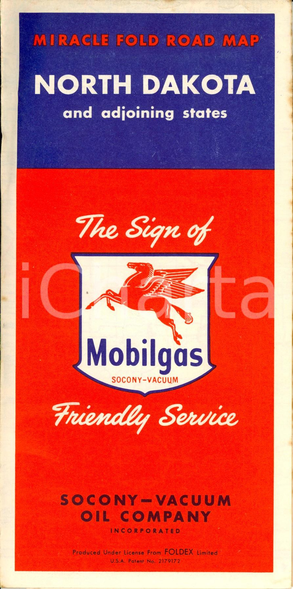 Mappa, planimetria storica 1955 ca NORTH DAKOTA road map and adjoining States Mappa MOBILGAS SOCONYVACUUM 1