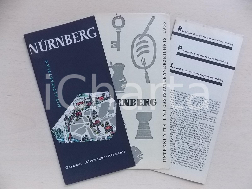 Materiale pubblicitario d’epoca 1956 NURNBERG D Opuscolo turistico con mappa e lista degli alberghi Lotto 1