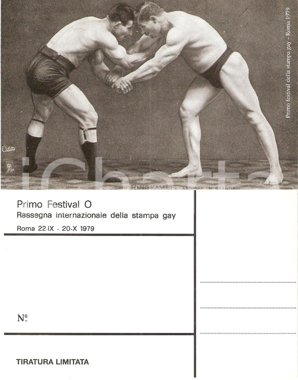 Cartolina originale da collezione 1979 ROMA Primo Festival O Stampa gay Lottatori in reggicalze Cartolina 5 1