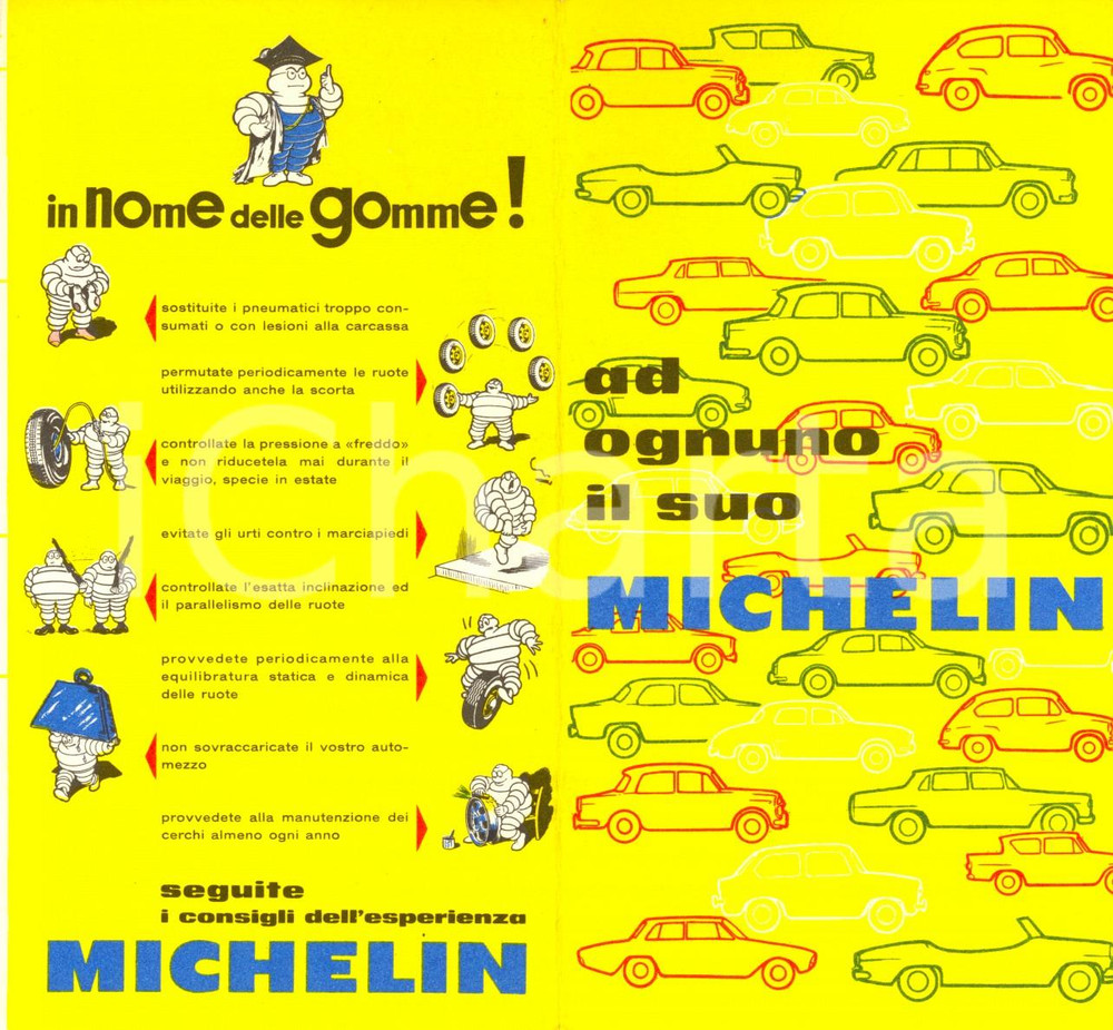Materiale pubblicitario d’epoca 1966 MILANO Ad ognuno il suo pneumatico MICHELIN Opuscolo ILLUSTRATO 1