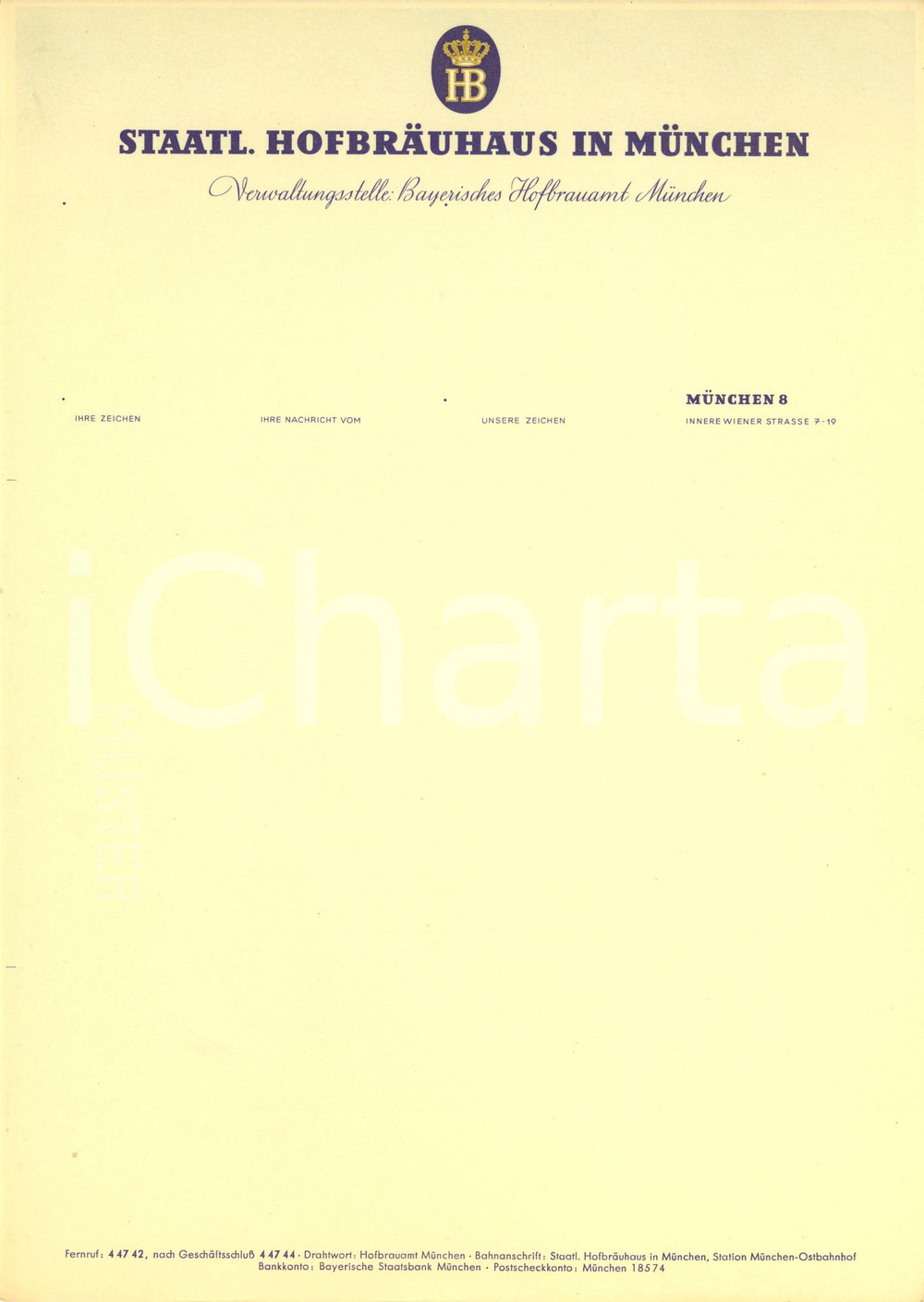 Materiale pubblicitario d’epoca 1950 ca MUNCHEN DEUTSCHLAND STAATLICHES HOFBRAUHAUS  Carta intestata 1