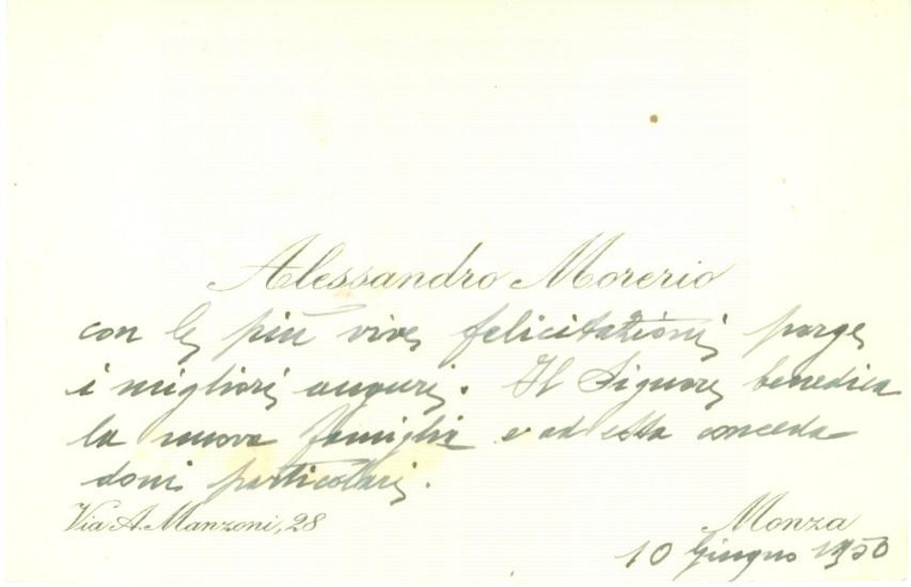 Autografo originale 1950 MONZA Alessandro MORERIO Opera Pia Cura balnearia scrofolosi AUTOGRAFO 1