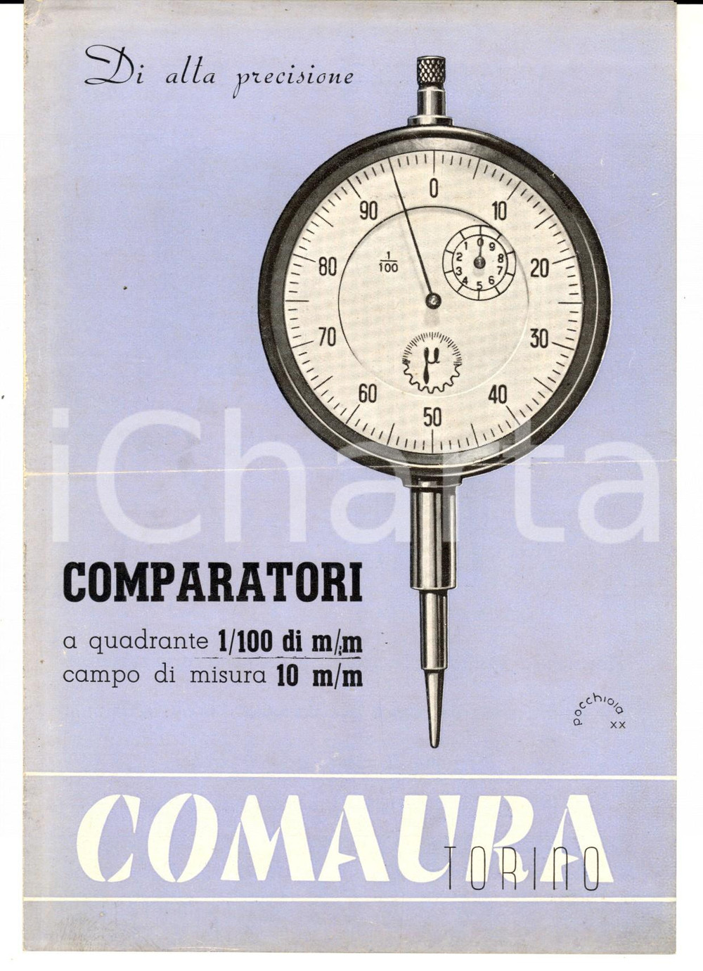 Materiale pubblicitario d’epoca 1950 ca TORINO Ditta COMAURA Comparatori a quadrante Volantino pubblicitario 1