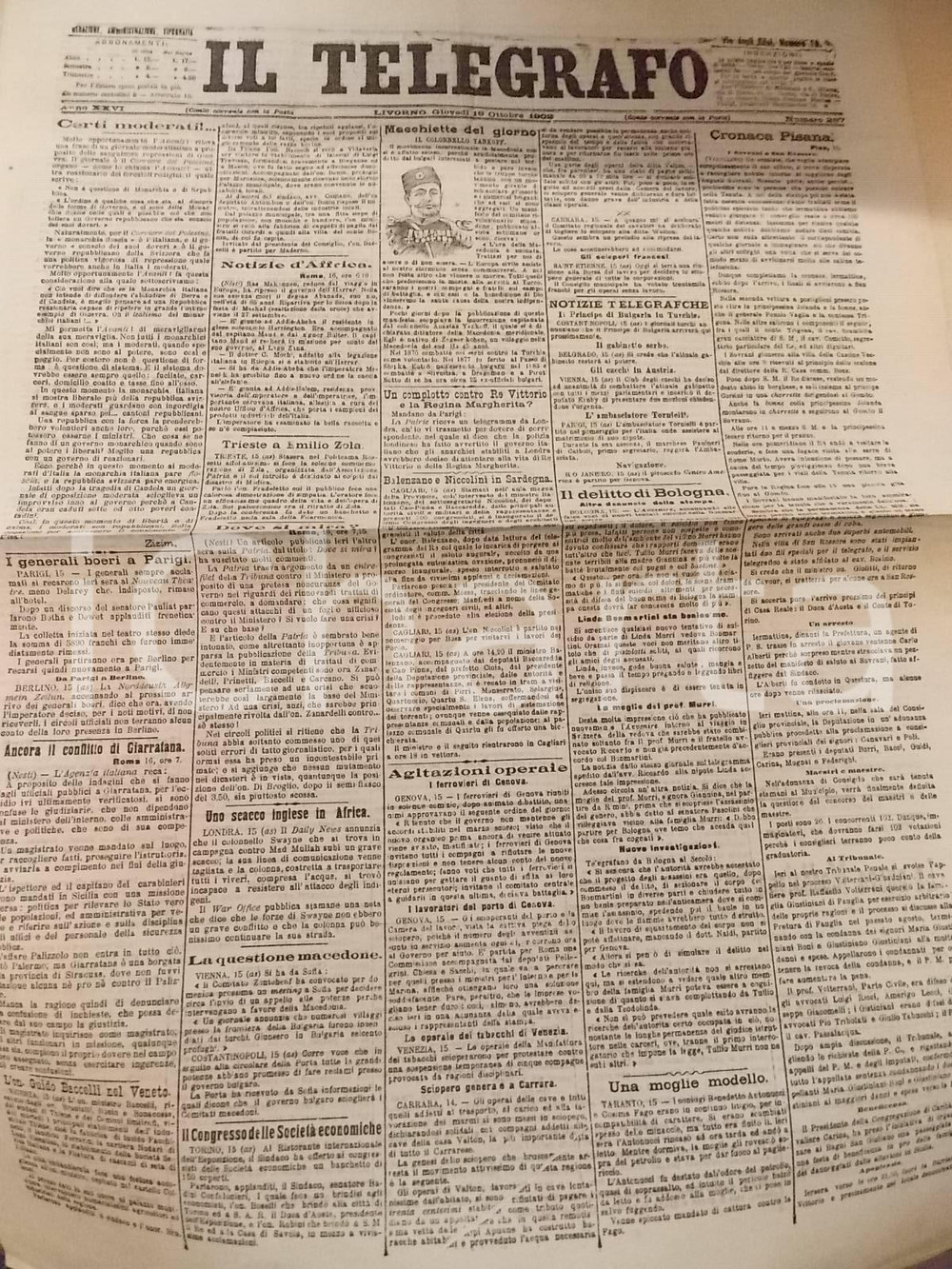 Giornale, rivista storica 1902 IL TELEGRAFO Colonnello YANKOFF macchietta del giorno Anno XXVI nÂ°287 1