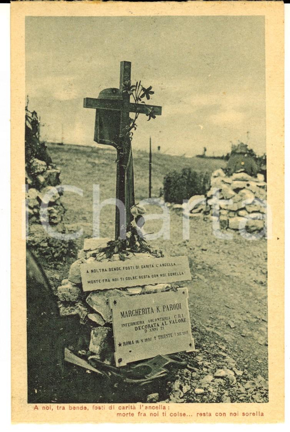 Cartolina originale da collezione 1927 Sacrario REDIPUGLIA GO Tomba Margherita K. PARODI infermiera Cartolina 1
