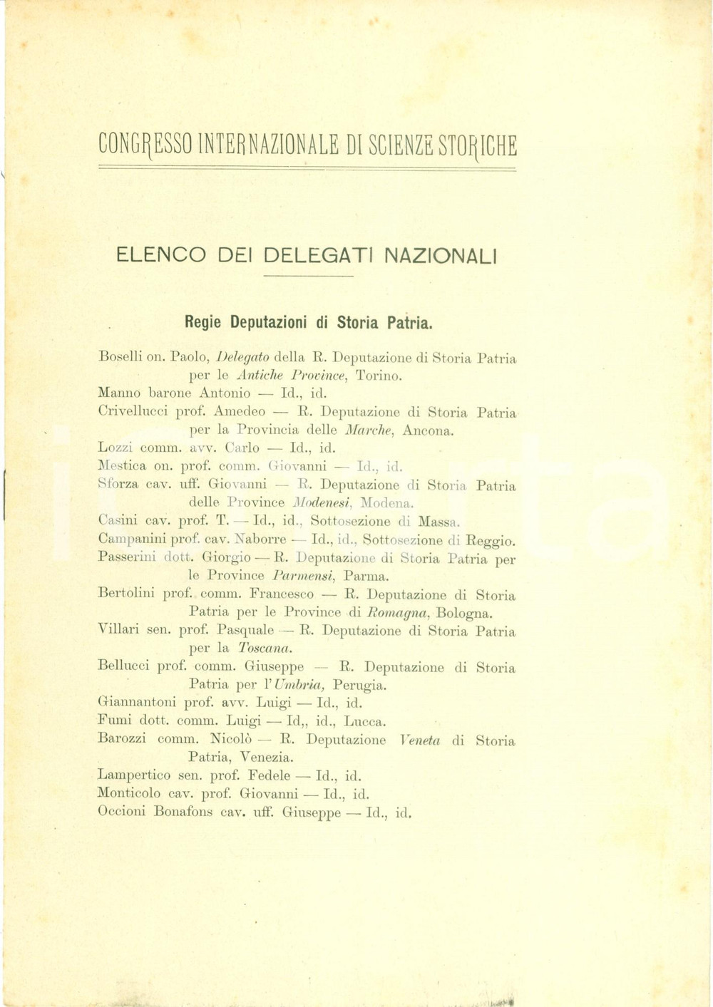 Documento originale, autentico 1903 ROMA Congresso Internazionale Scienze Storiche  Elenco delegati nazionali 1
