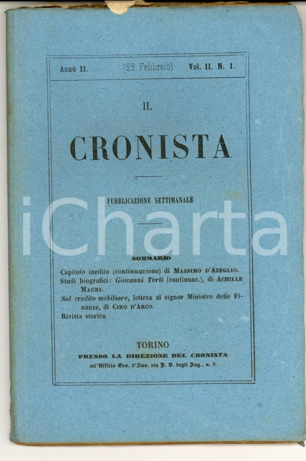 Giornale, rivista storica 1857 IL CRONISTA Pubblicazione CIRO D ARCO Capitolo inedito Massimo D AZEGLIO 1