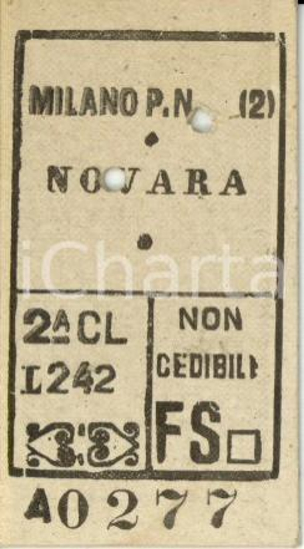 Oggetto da collezione cartaceo 1949 FF.SS. MILANO PORTA NUOVA - NOVARA Biglietto ferroviario seconda classe 1