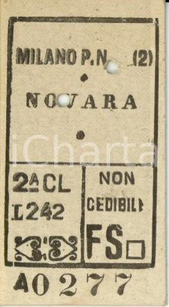 Oggetto da collezione cartaceo 1949 FF.SS. MILANO PORTA NUOVA  NOVARA Biglietto ferroviario seconda classe 1