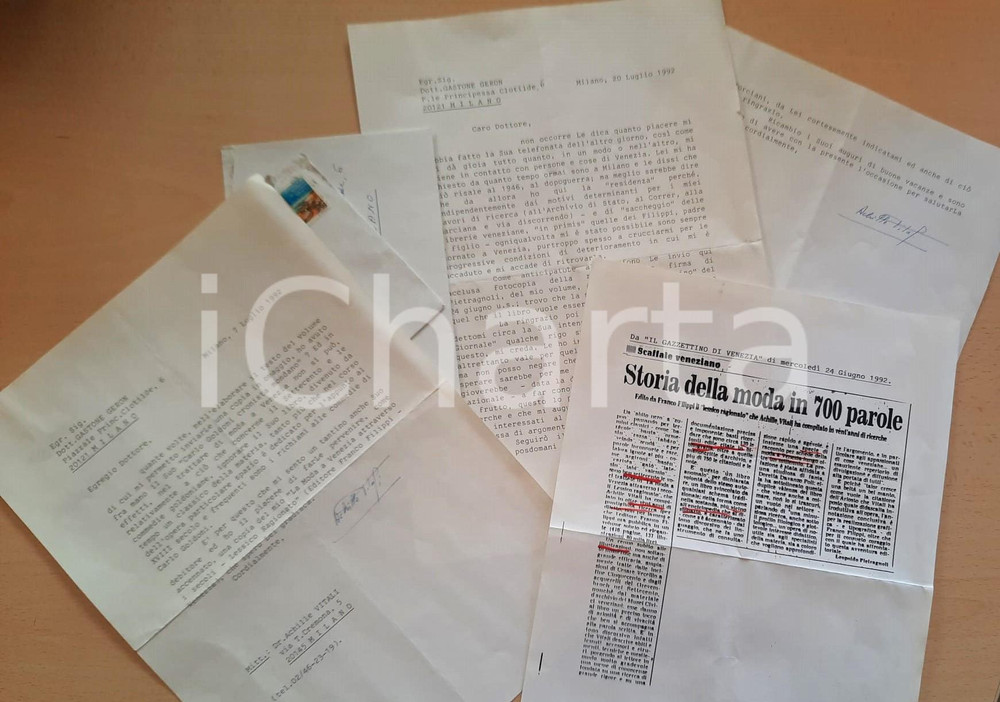Autografo originale 1992 MILANO Achille VITALI su recensione e invio del suo Moda a Venezia Lotto 1