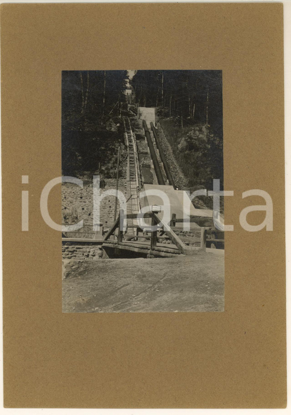 Fotografia d epoca originale 1920 ca TRENTINO Società Trentina Elettricità  Centrale  Costruzione condotte 1