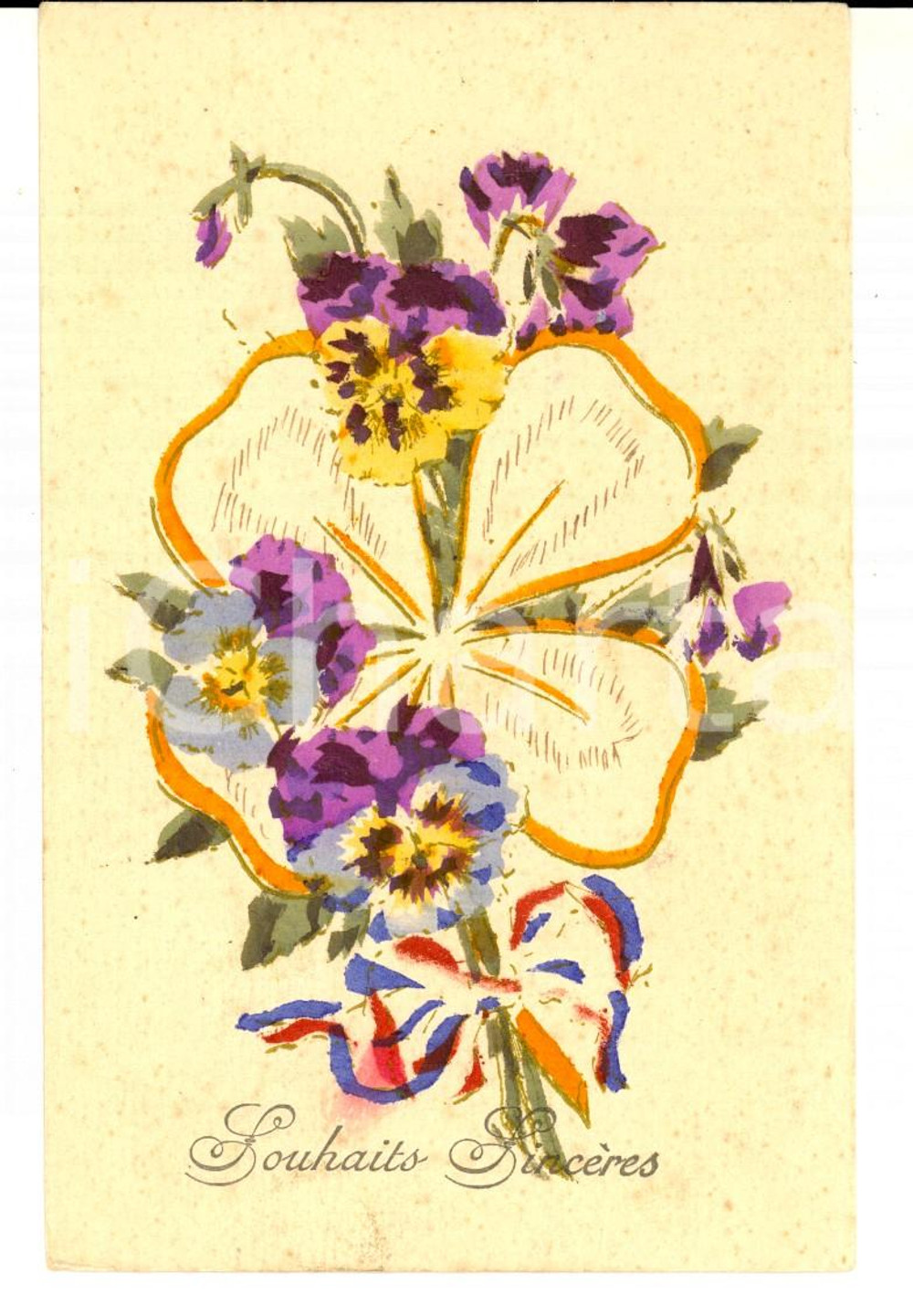 Cartolina originale da collezione 1916 FRANCE Souhaits sincÃ¨res Cartolina postale con ritocchi A MANO 1