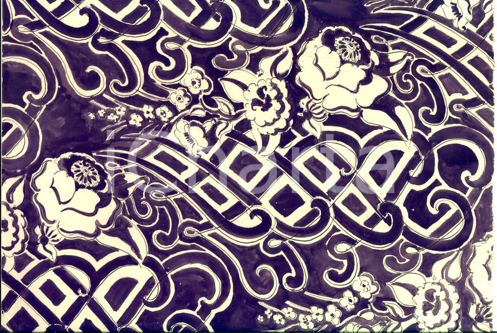 Stampa, bozzetto originale 1930 ca ARTE Decorazione floreale su tema geometrico Bozzetto a china A MANO 1